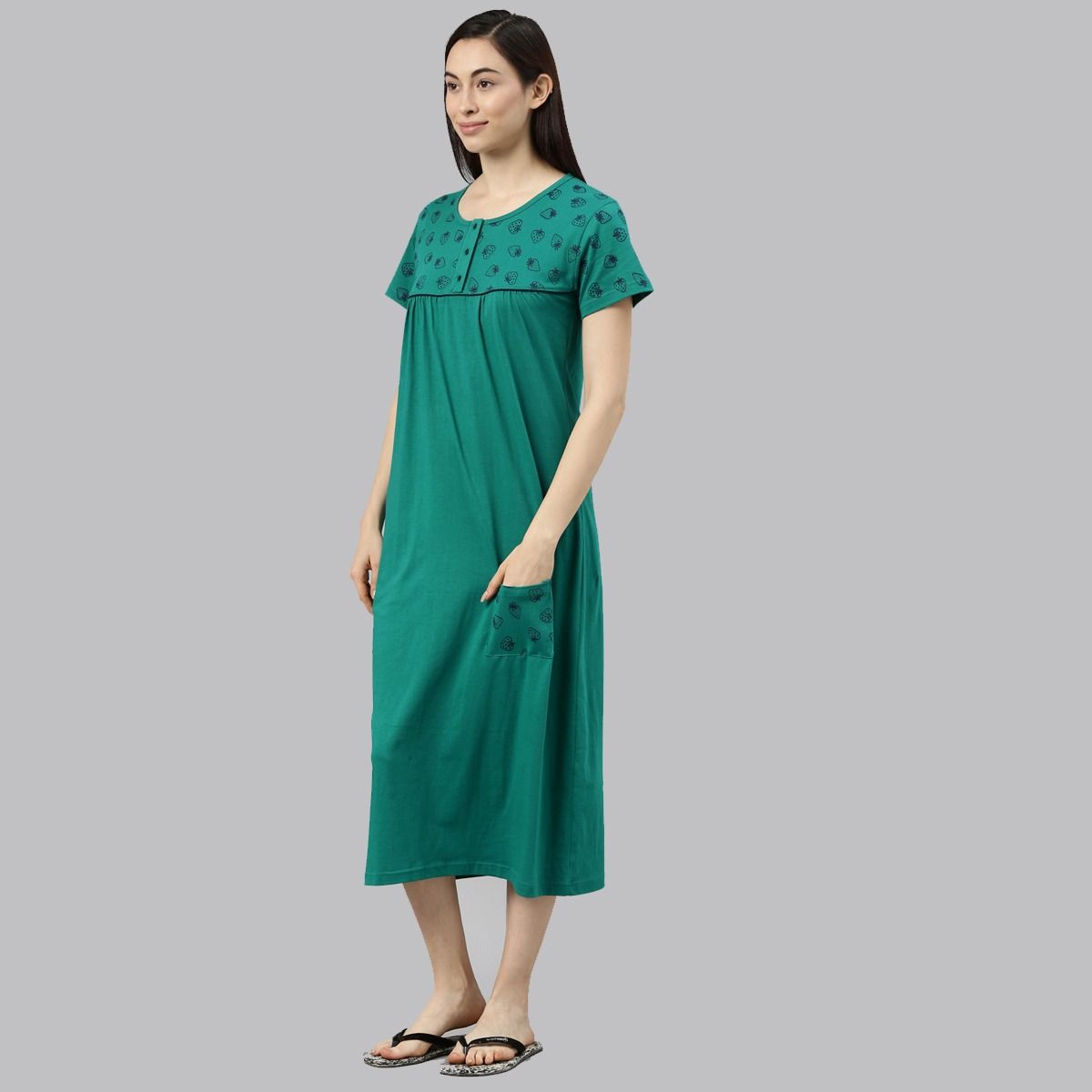 Kryptic Women Sea Green Printed Cotton Nightdress Buy Kryptic Women