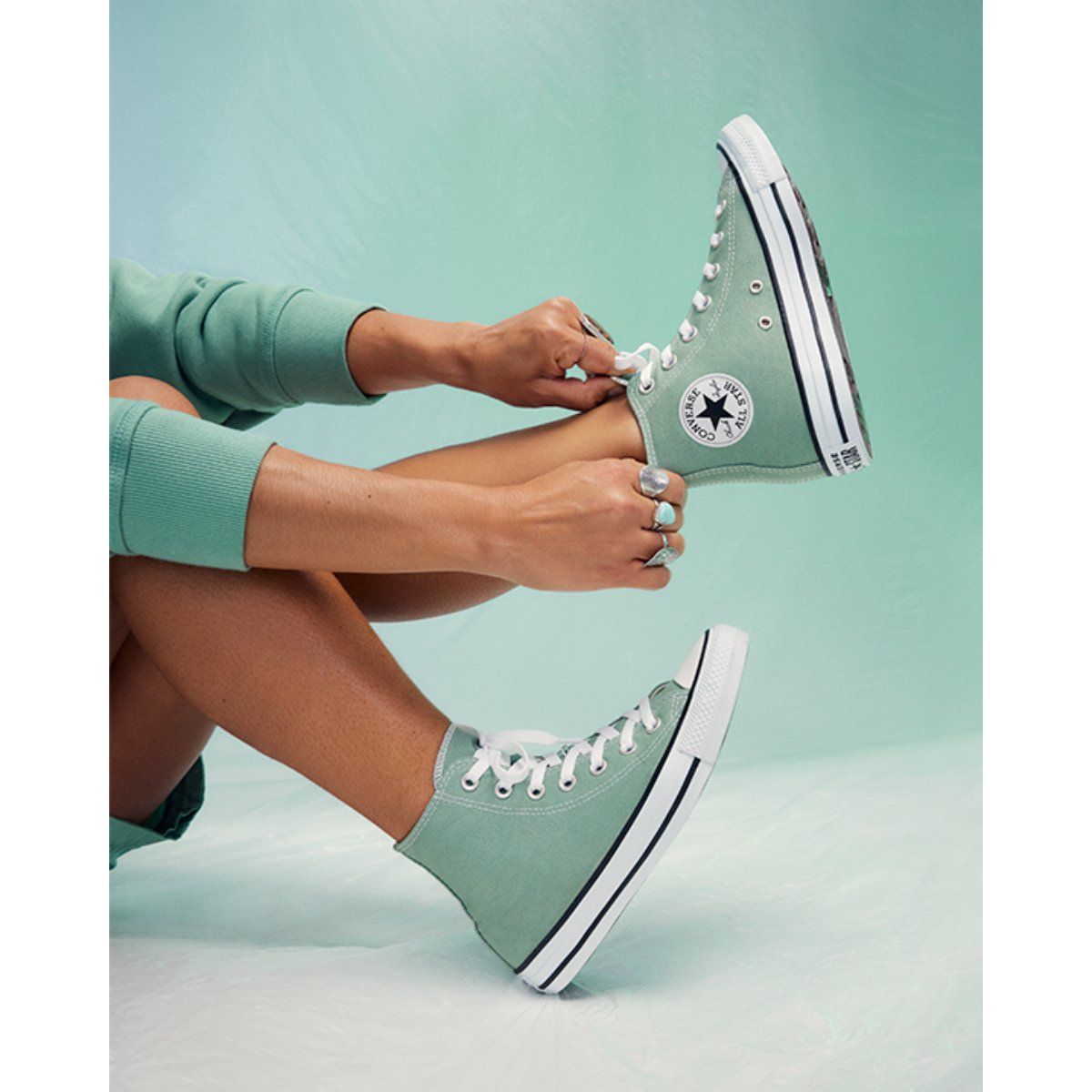 Mint green converse kids best sale