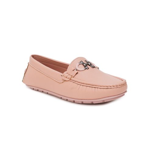 Sherrif Shoes Women Solid Pink Loafers with Dual Metal Bit Detail (EURO 36)