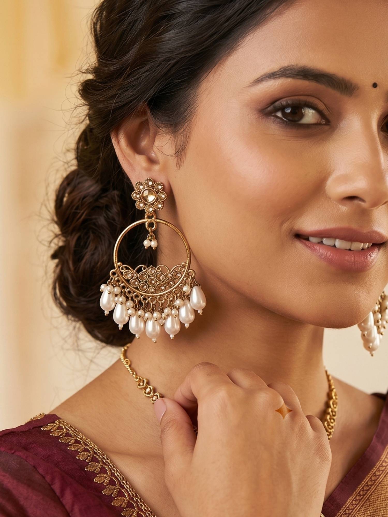 Fida Gold Pearl Embellishment Women Ethnic Earrings