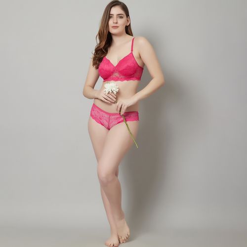 Buy Prettycat Lightly Padded Lace T-Shirt Bra Panty Lingerie Set - Pink  Online