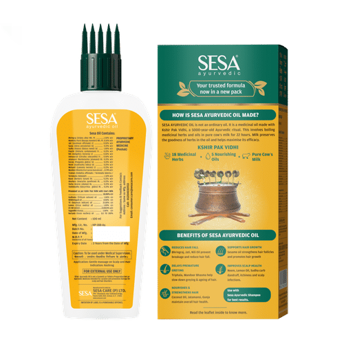 SESA Ayurvedic Hair Oil, 18 Herbs + 5 Oils, Kshir Pak Vidhi Reduces Hair  Fall & supports Hair Growth: Buy SESA Ayurvedic Hair Oil, 18 Herbs + 5  Oils, Kshir Pak Vidhi