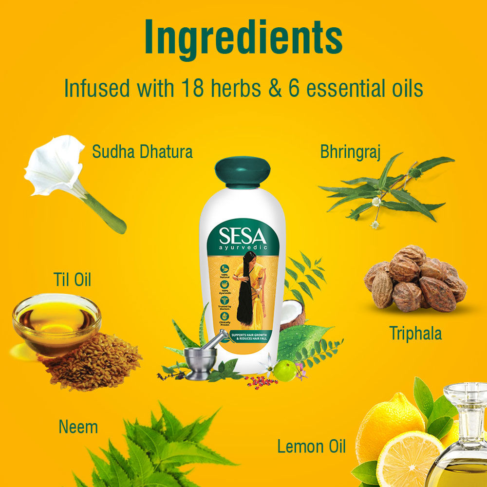 SESA Ayurvedic Hair Oil, 18 Herbs + 5 Oils, Kshir Pak Vidhi Reduces ...