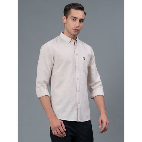 Red Tape Beige Solid Cotton Linen Men Shirt (L)