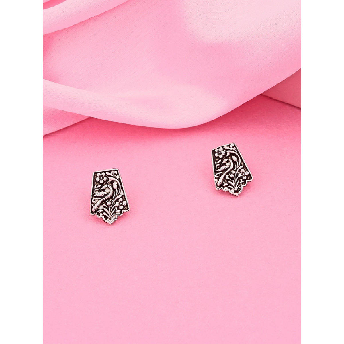 Estele Rhodium Plated Flower Designer Oxidized Stud Earrings for Women