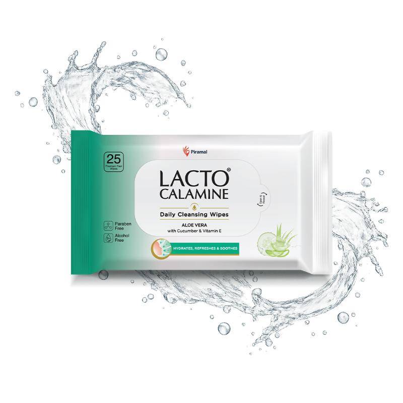 Lacto Calamine Daily Cleansing Face Wipes, Makeup Remover Wipes with Aloe Vera