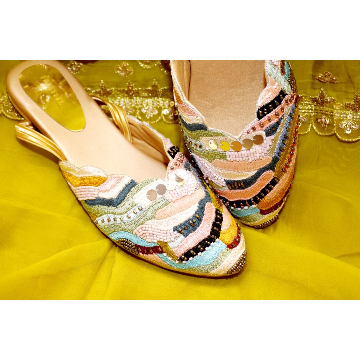 Buy Foot Fuel Lamhe Gold Embellished Mules Online