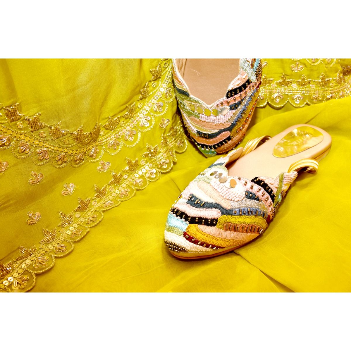 Buy Foot Fuel Lamhe Gold Embellished Mules Online