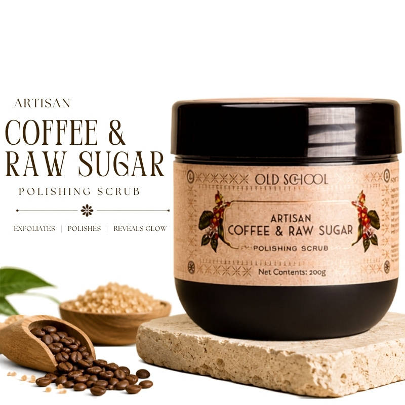 Old School Artisan Coffee & Raw Sugar Body Scrub for Smooth, Glowing Skin Tan Removal & Radiant