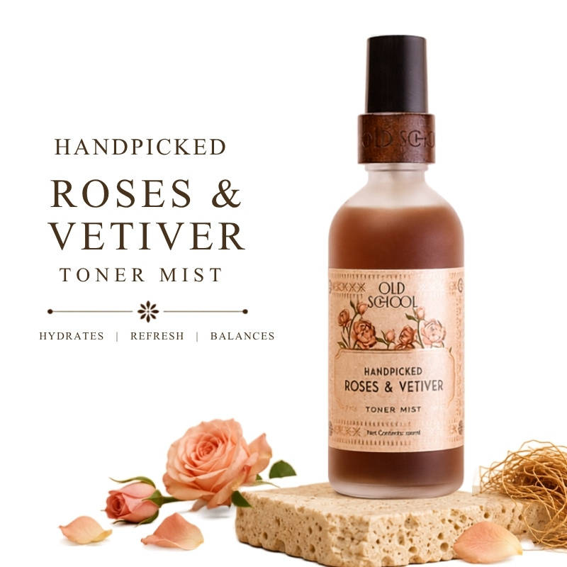 Old School Handpicked Roses & Vetiver Toner Mist Instant Hydration Pore Tightening & Refreshes Skin