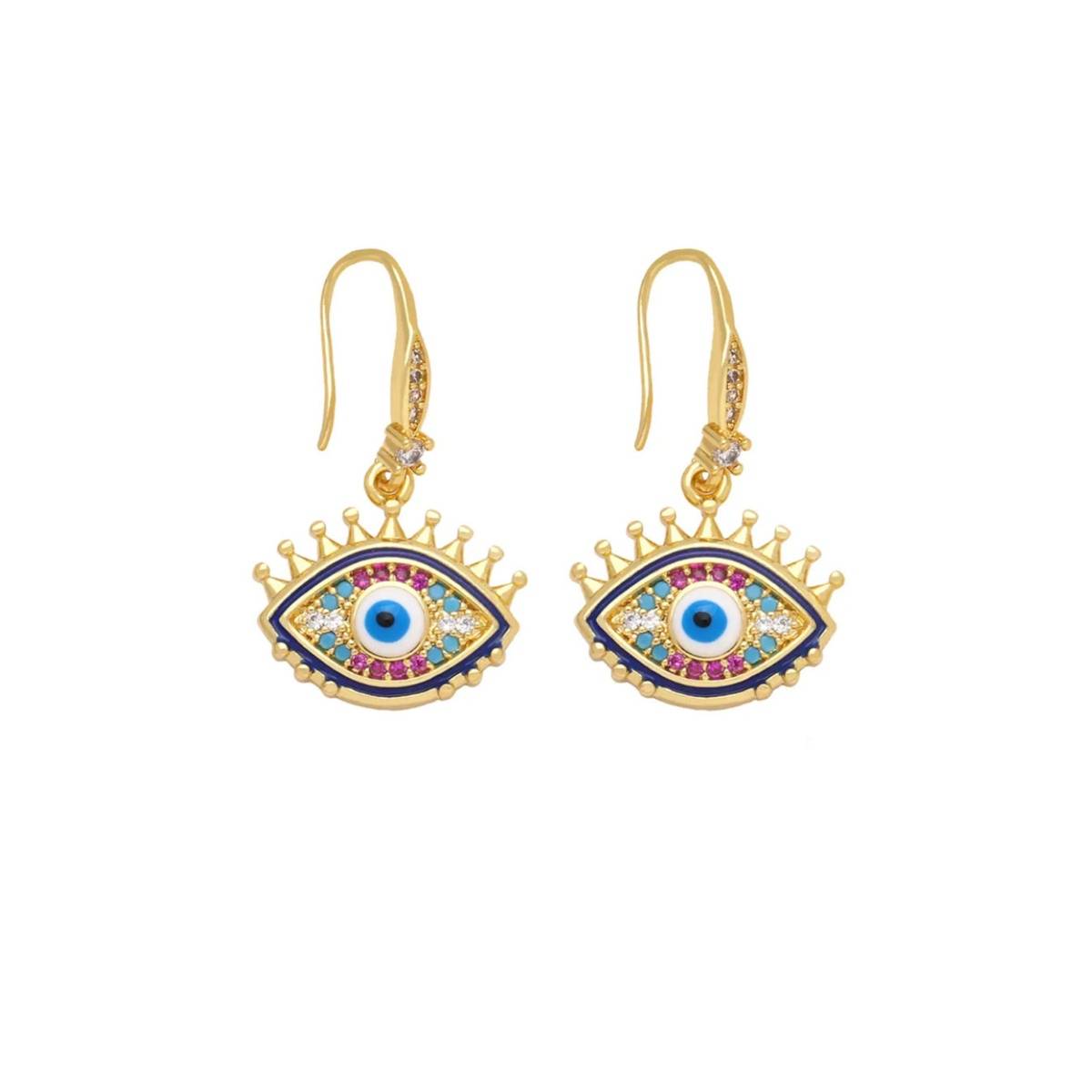 Peachy Accessories Mini Evil Eye 18K Gold Plated Drop Earrings