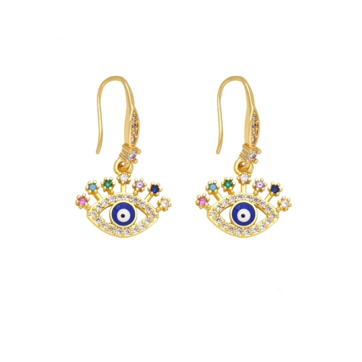 Peachy Accessories Evil Eye Zircon 18K Gold Plated Drop Earrings
