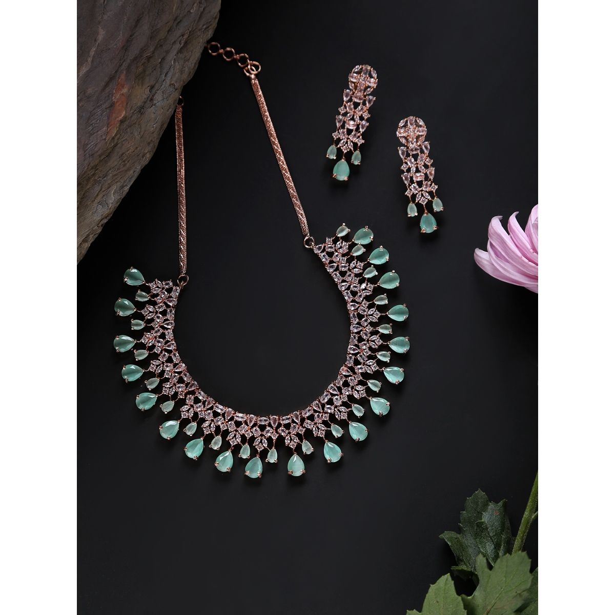 jazz and sizzle American Diamond Rose Gold Plated Jewellery Set Gold-plated  Plated Brass Necklace Set Price in India - Buy jazz and sizzle American  Diamond Rose Gold Plated Jewellery Set Gold-plated Plated