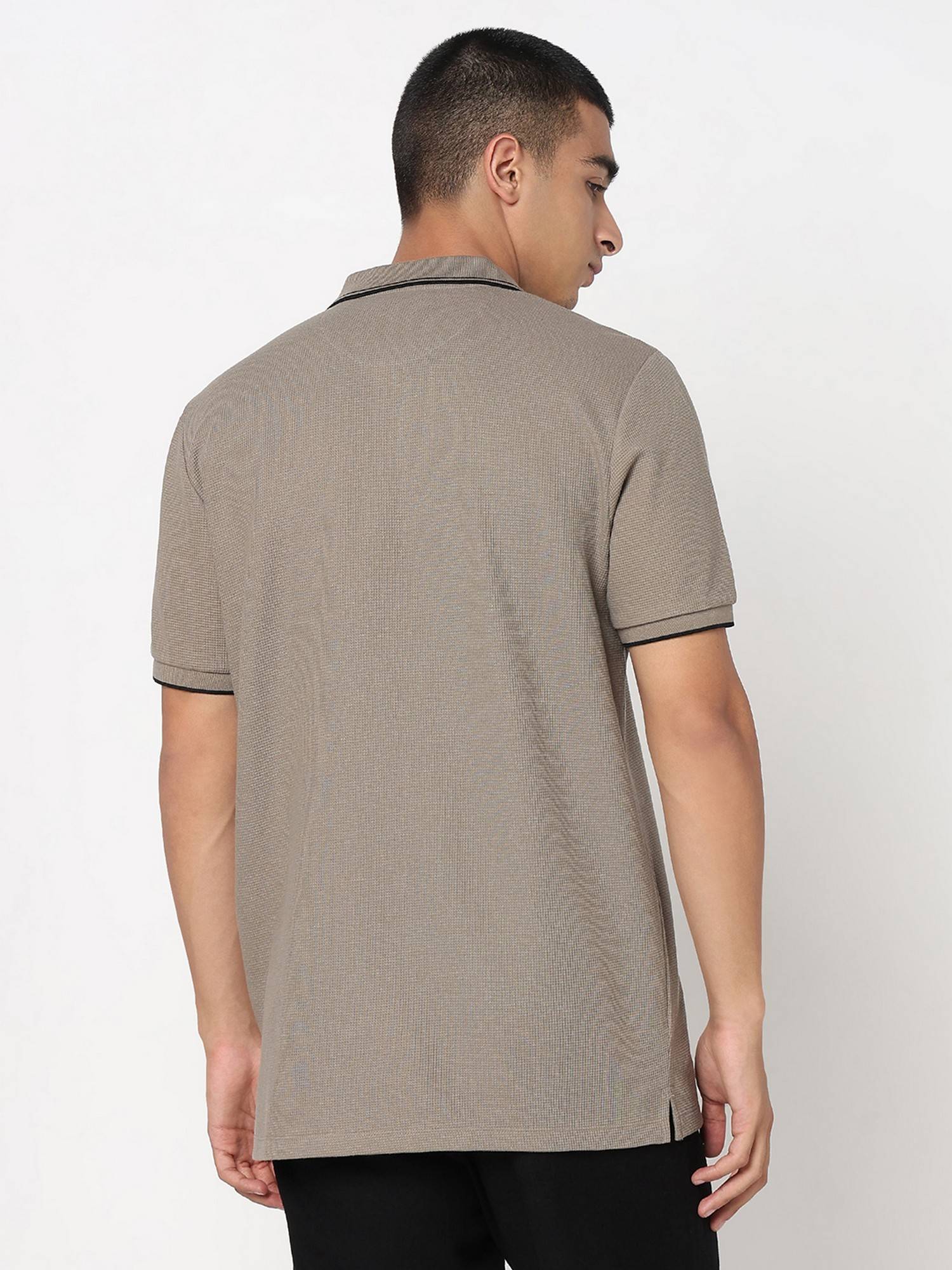 Buy R&B Olive Cotton Slim Fit Solid Men Collar Neck Polo T-Shirt Online