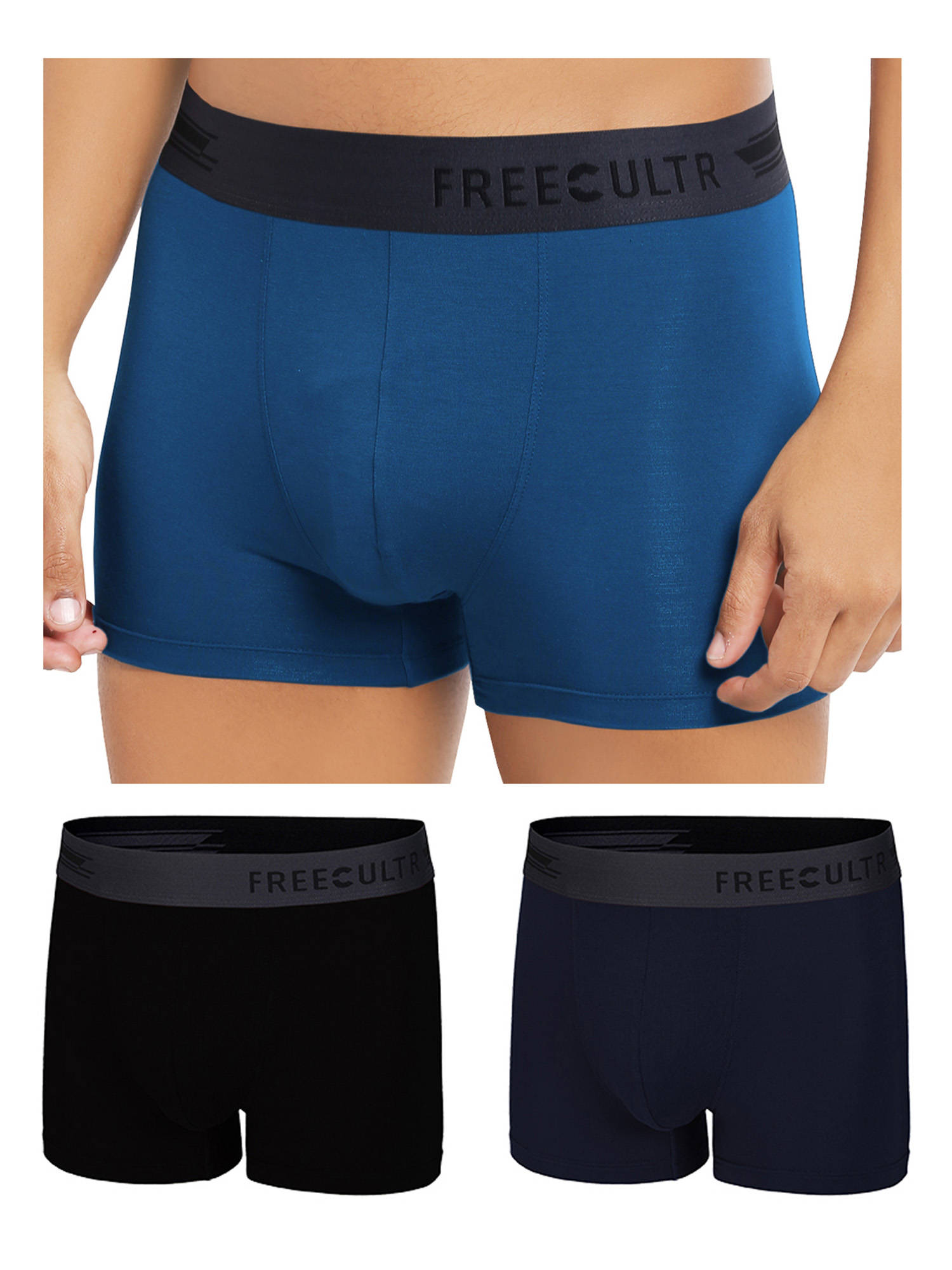 FREECULTR Anti-Microbial Air-Soft Micromodal Underwear Trunk Pack Of 3 - Multi-Color (L)