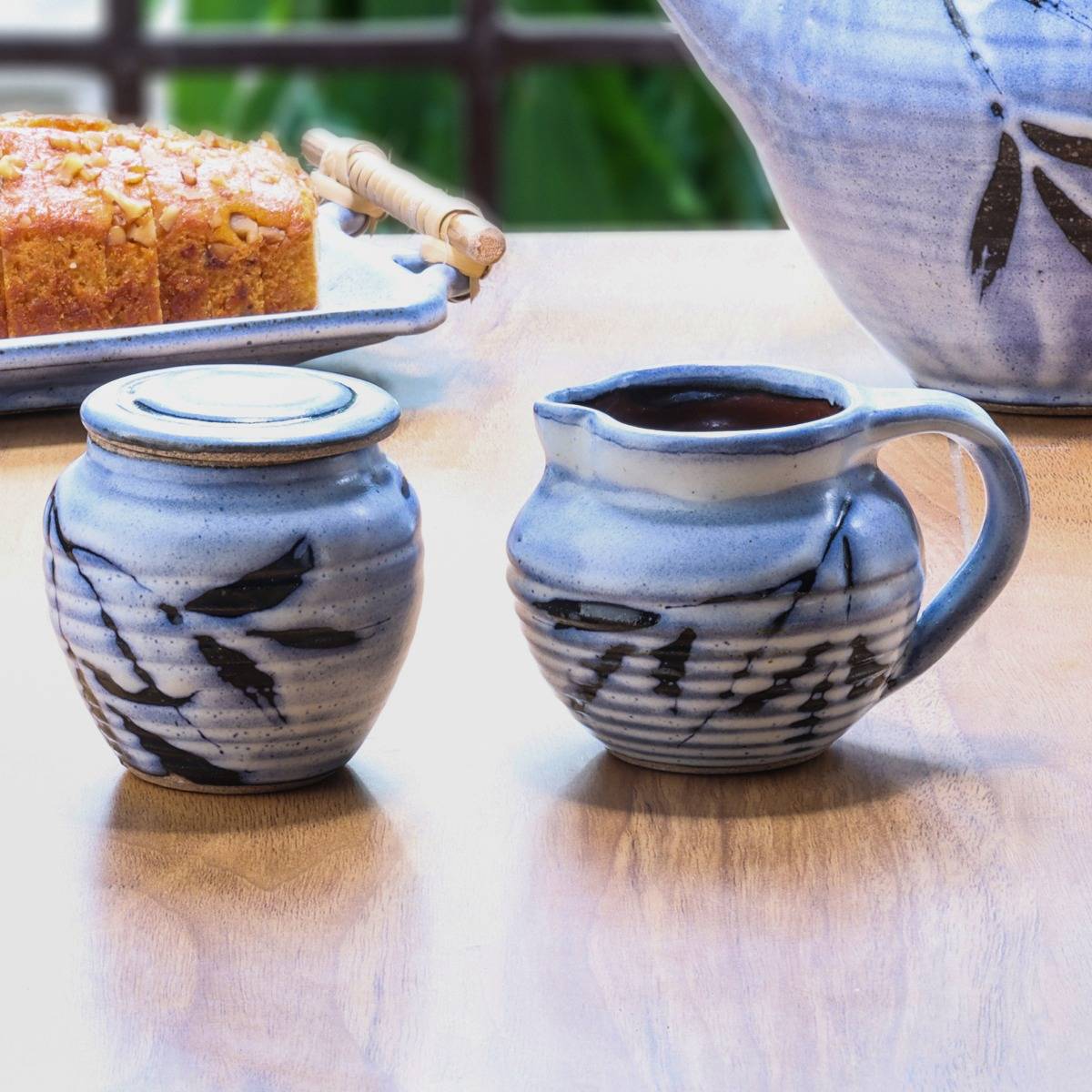 NAKSHIKATHAA Studio Pottery Light Blue Sugar Pot & Milk Jug Set