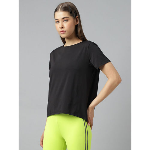 Buy Fitkin Women Black Self Stripes Boat Neck Back Design T-Shirt Online