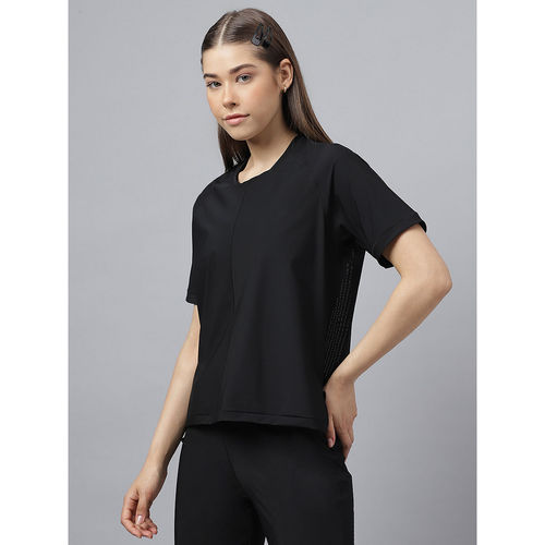 Fitkin women self stripes back mesh design short sleeves t-shirt