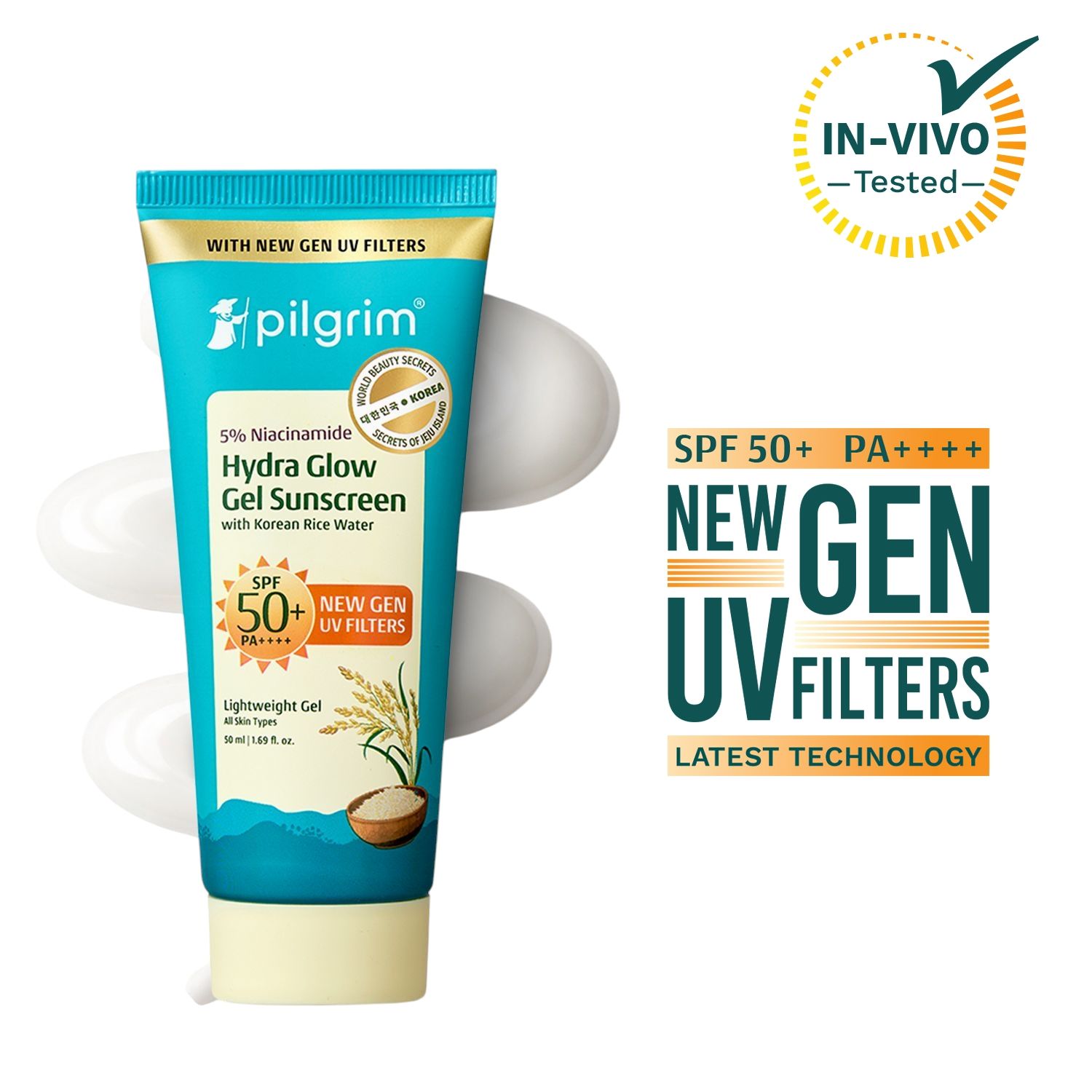 Pilgrim 5% Niacinamide Hydra Glow Gel Sunscreen SPF 50+ PA++++ In-Vivo tested & New Gen UV filter