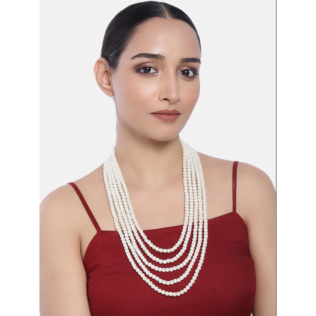 Zaveri Pearls Gold Tone Fusion Wear Multilayered Pearls Necklace