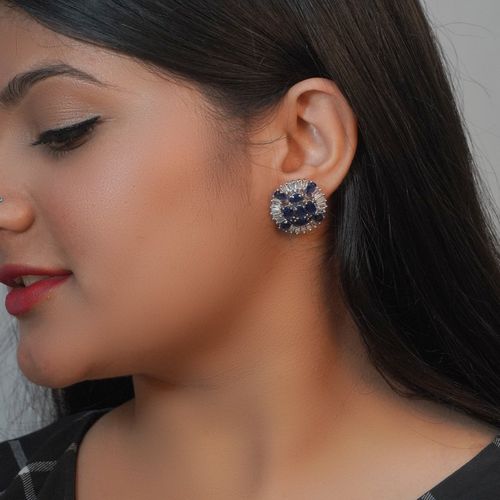 Buy Niscka Navy Blue and Silver American Diamond Earrings Online