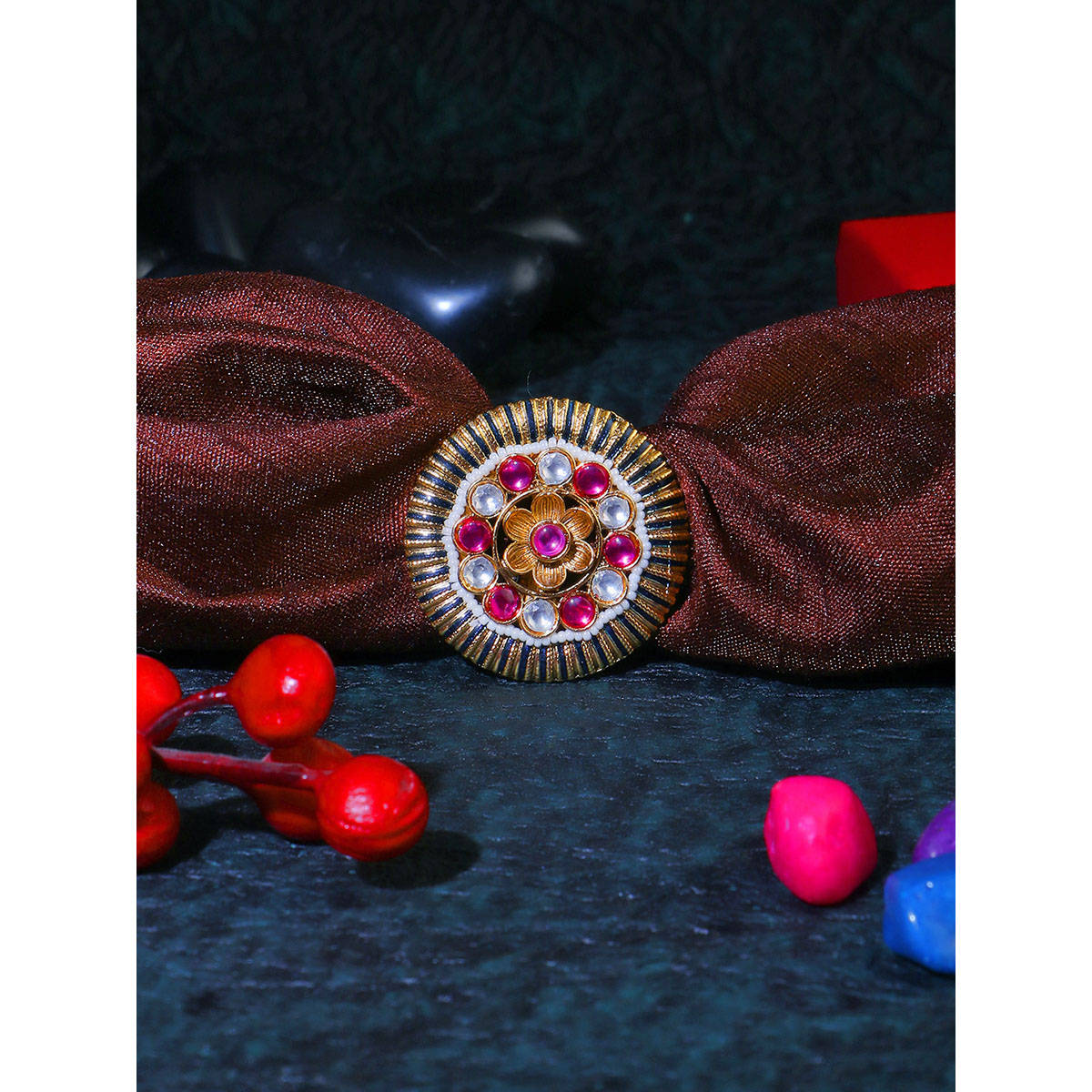 Adwitiya Women 24Ct Gold-Plated Stone-Studded Handcrafted Flower Finger Ring