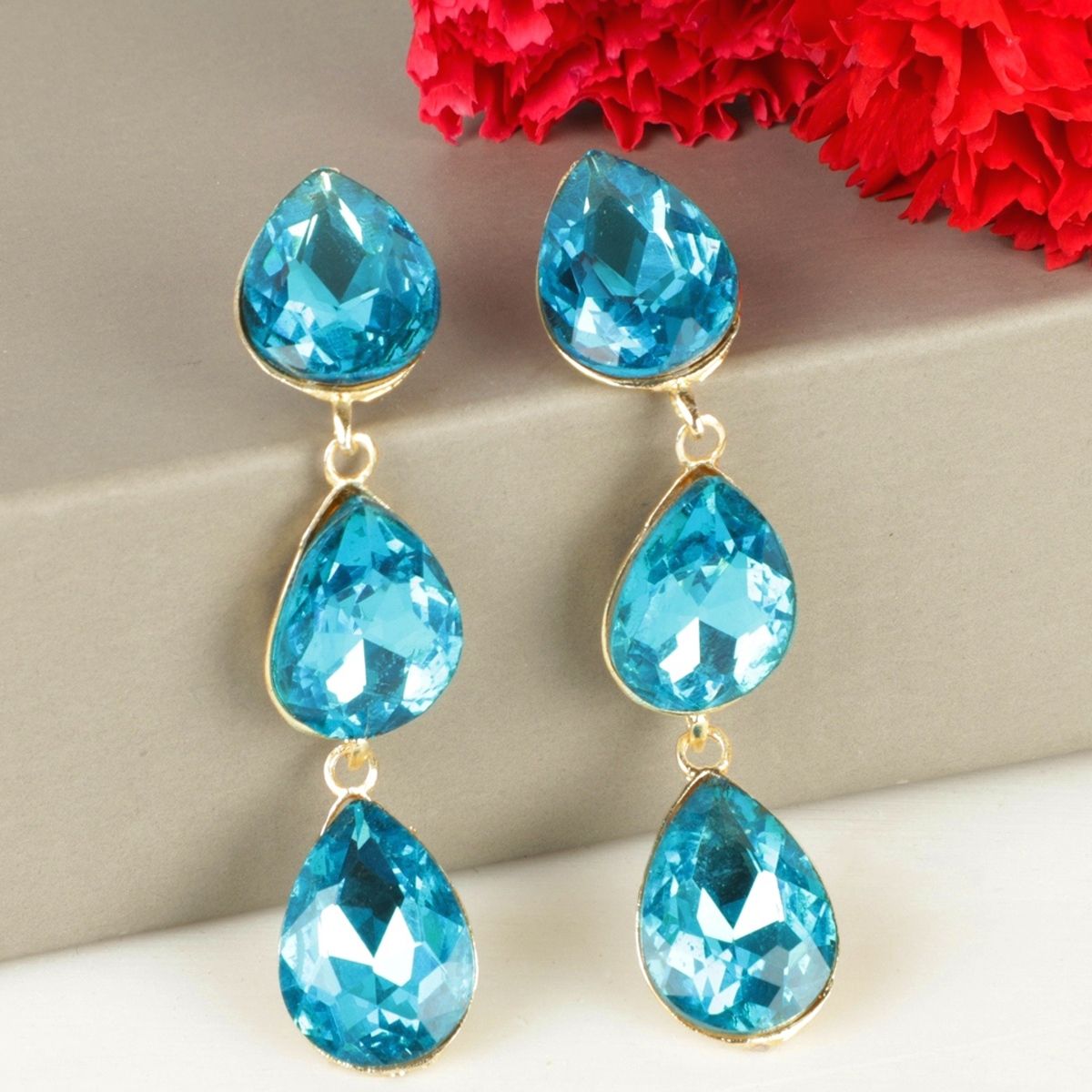 Aquamarine Stone diamond Danglers Earrings  Gemzlane
