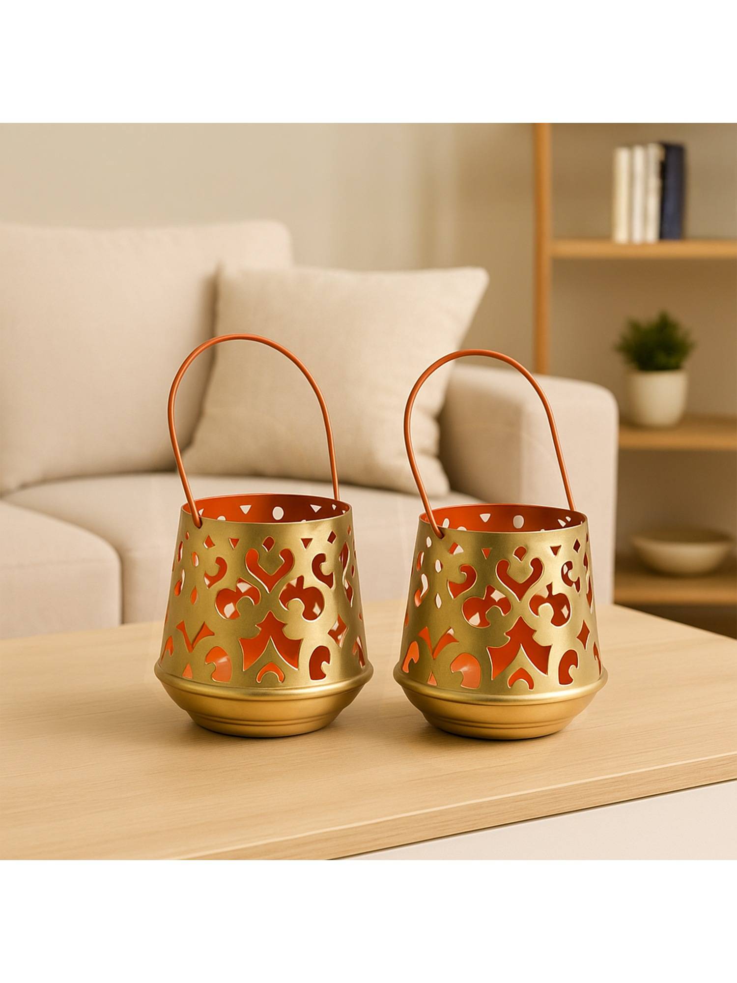 Voncasa Hanging T-Light Holder (Pack of 2) (Orange)