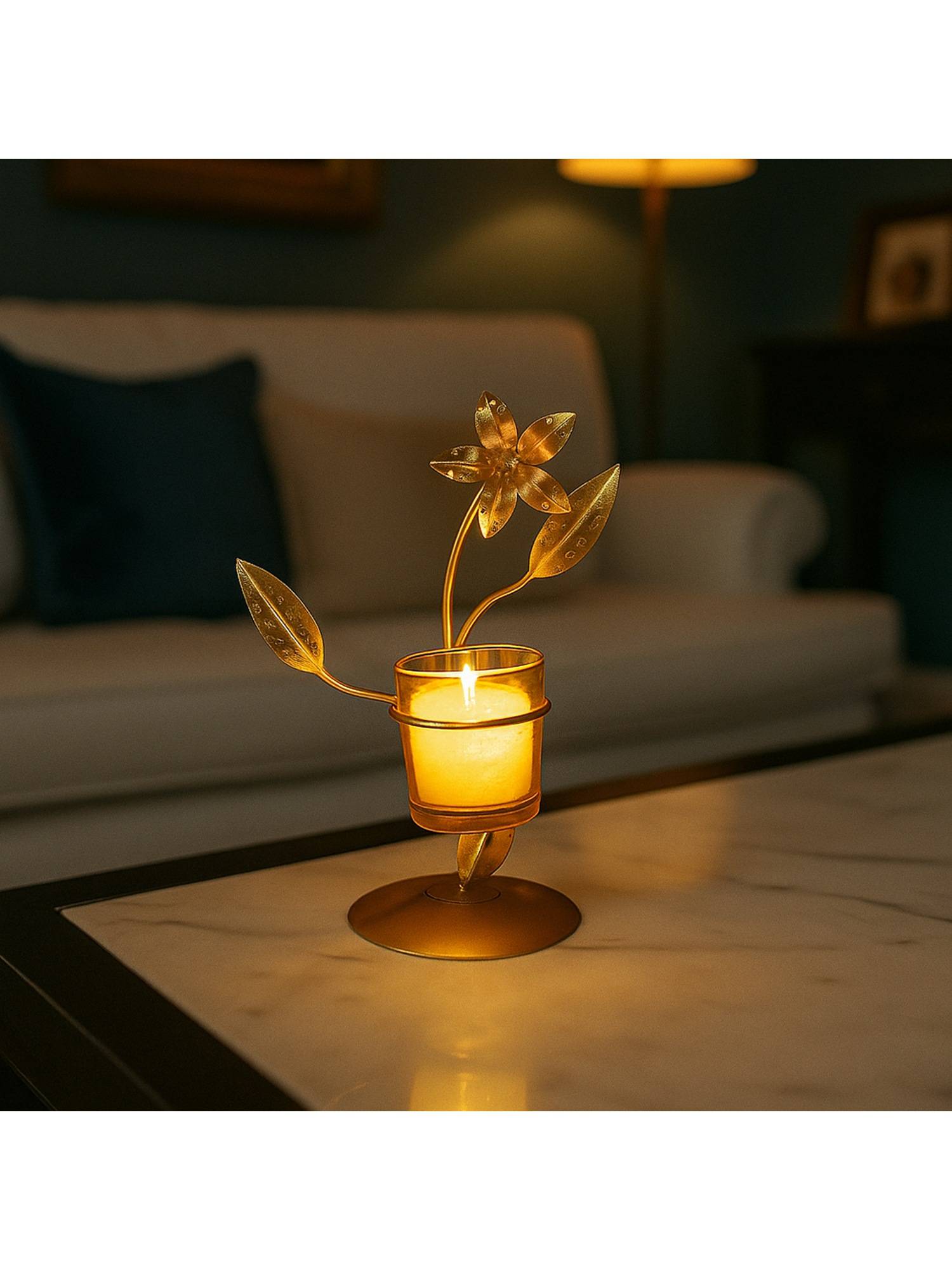Voncasa Single Votive Tea Light Holder - Floral Design