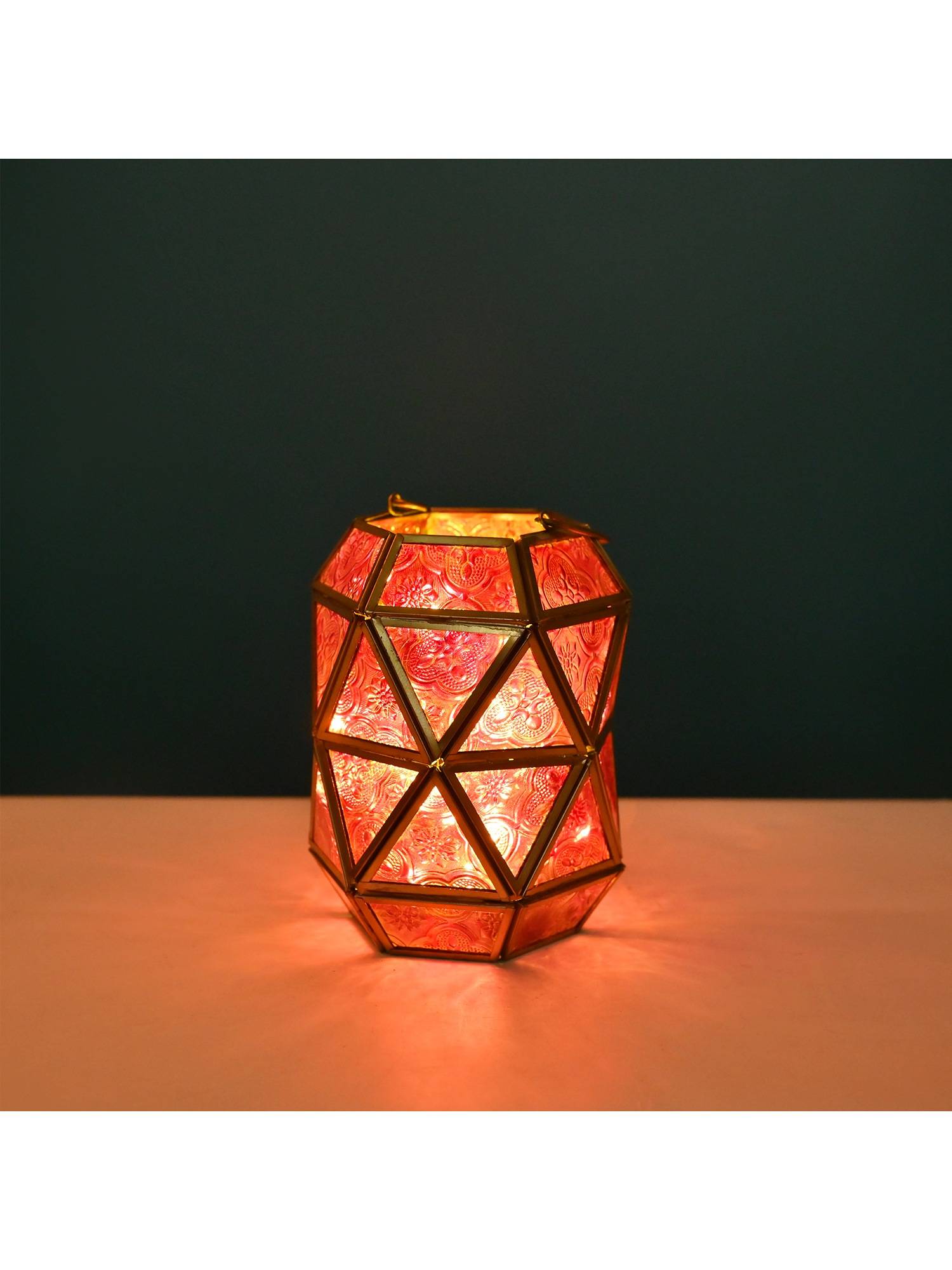 Voncasa Hanging Tealight Holder - Pink Glossy Metal with Fuchsia & Turquoise Glass