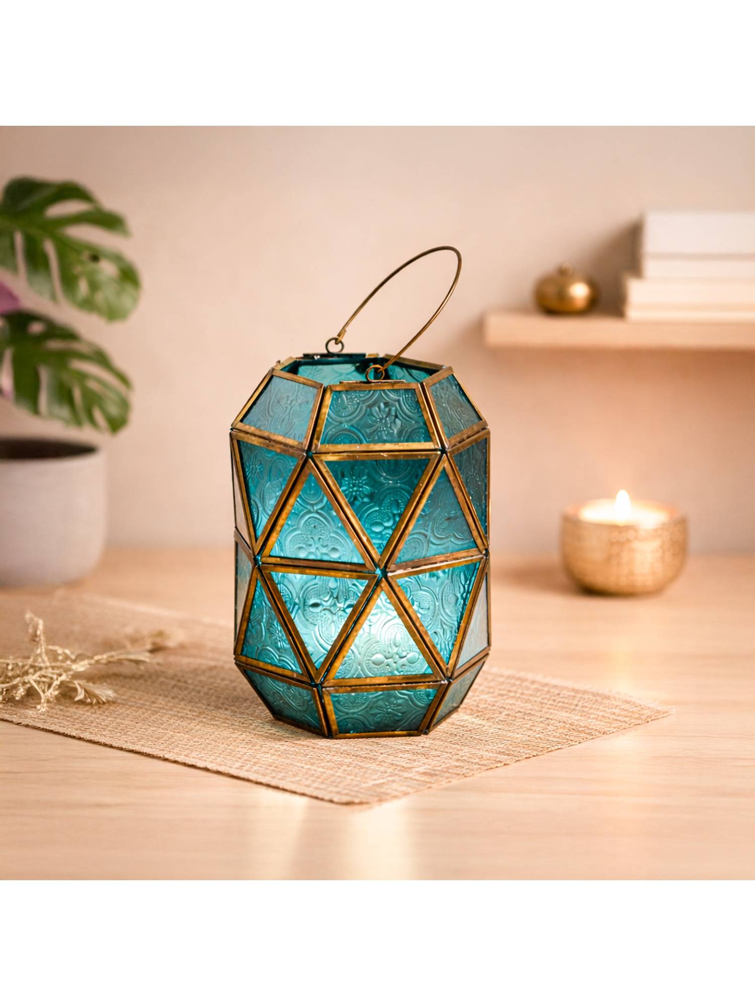 Voncasa Hanging Metal Tealight Holder ? Glossy Blue truncated Metal Design