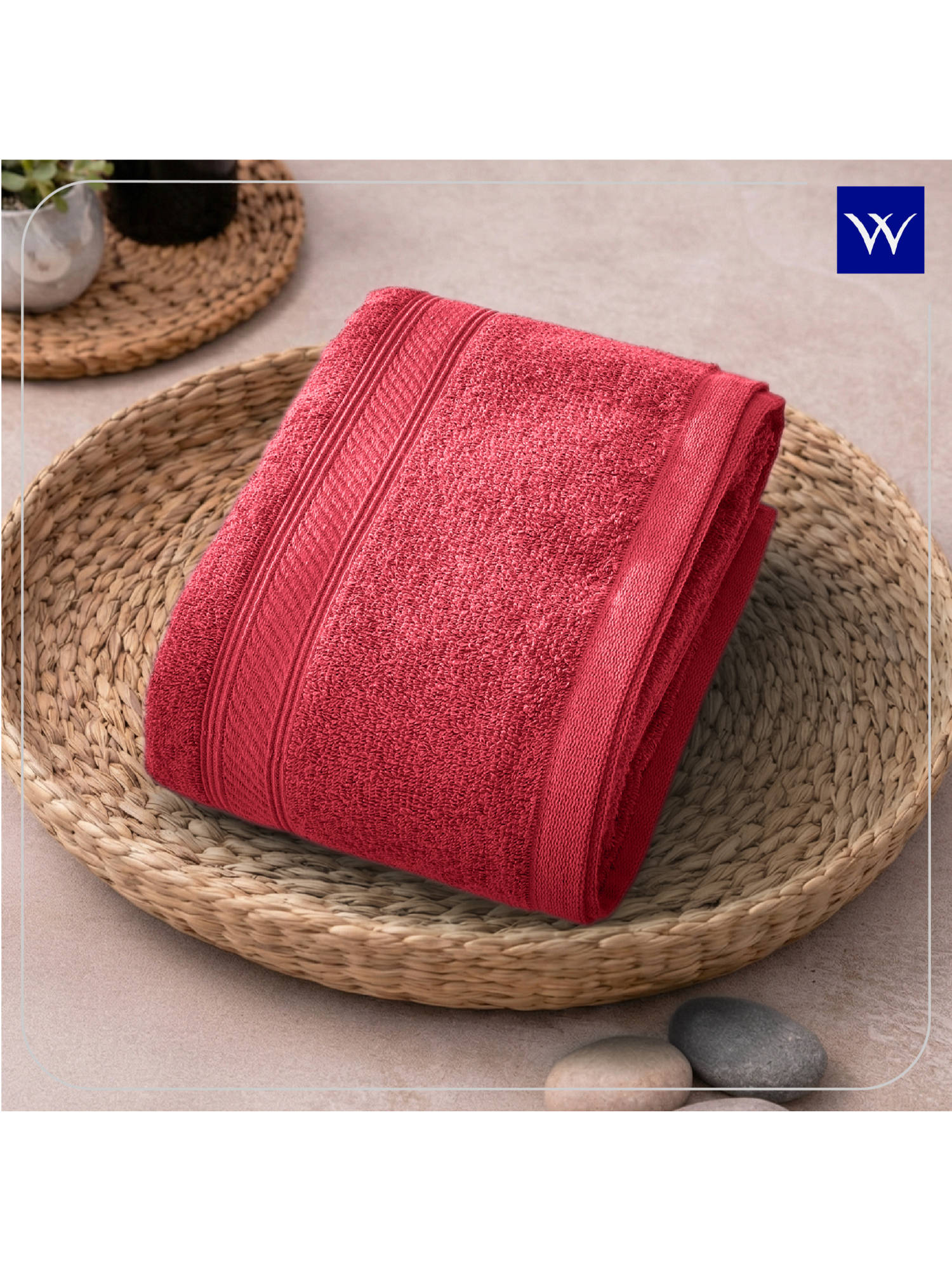 Welspun Red Alpha Cotton 400 GSM Dobby Quick Absorbent Plain Bath Towel