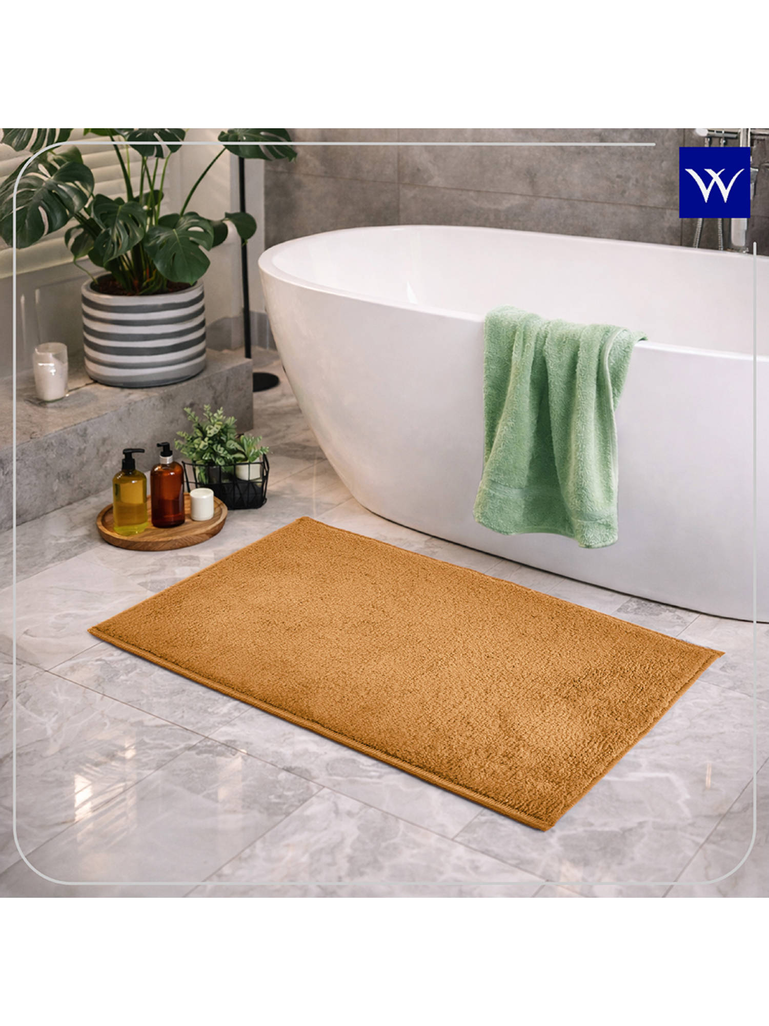 Welspun Yellow Forever Polyester Machine Tufted Plain Anti-Skid Bath Mat (S)