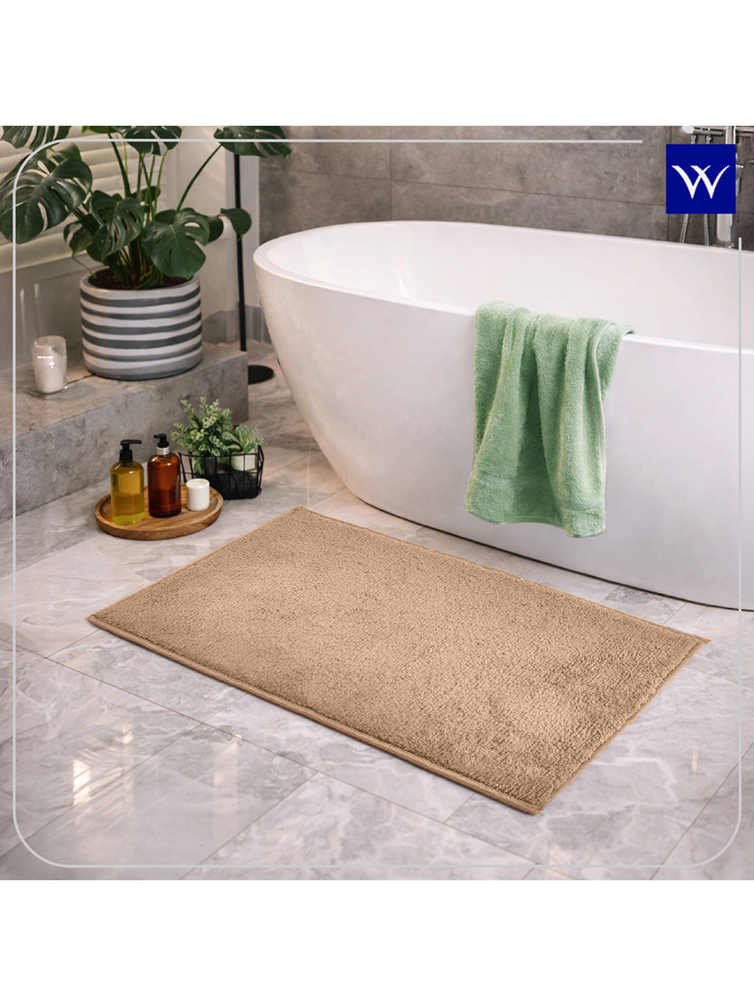 Welspun Beige Forever Polyester Machine Tufted Plain Anti-Skid Bath Mat (S)