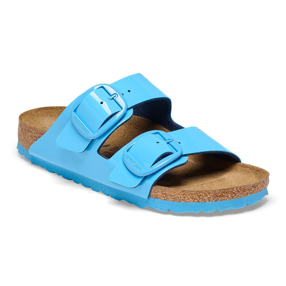 Blue top patent birkenstocks
