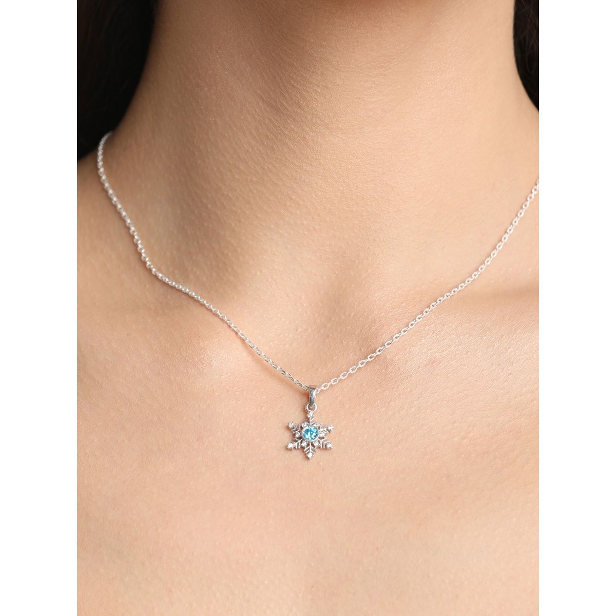 Buy Diamond Accent Snowflake Pendant in Sterling Silver with Stainless  Steel Necklace 20 Inches at ShopLC.