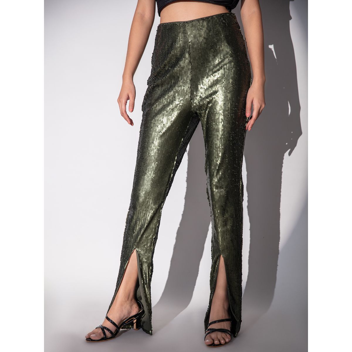 ASOS Sequin Cropped Pants in Green  Lyst