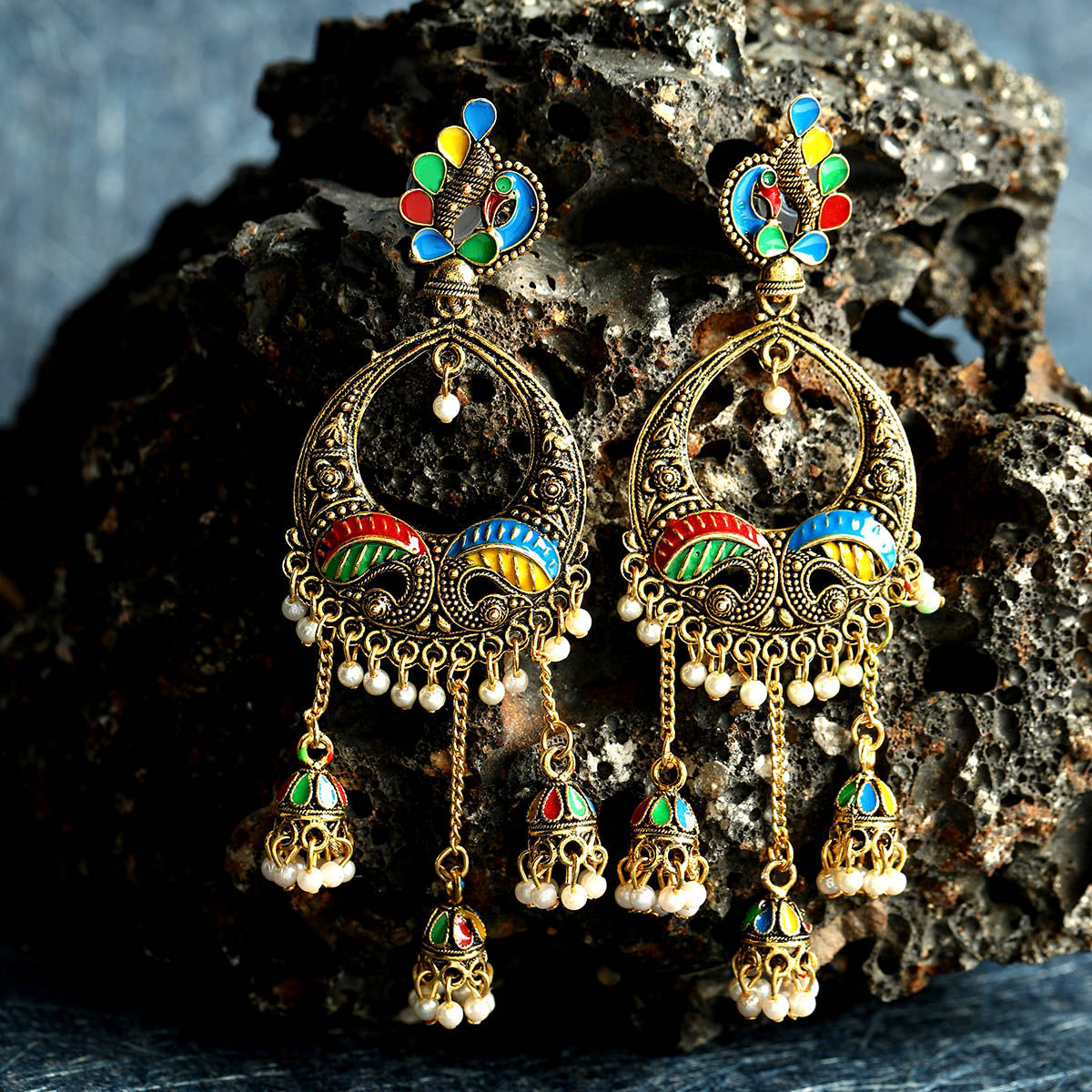 Buy Anikas Creation Gold Plated Stylish Traditional Multicolour 3 Jhumki Earring Online