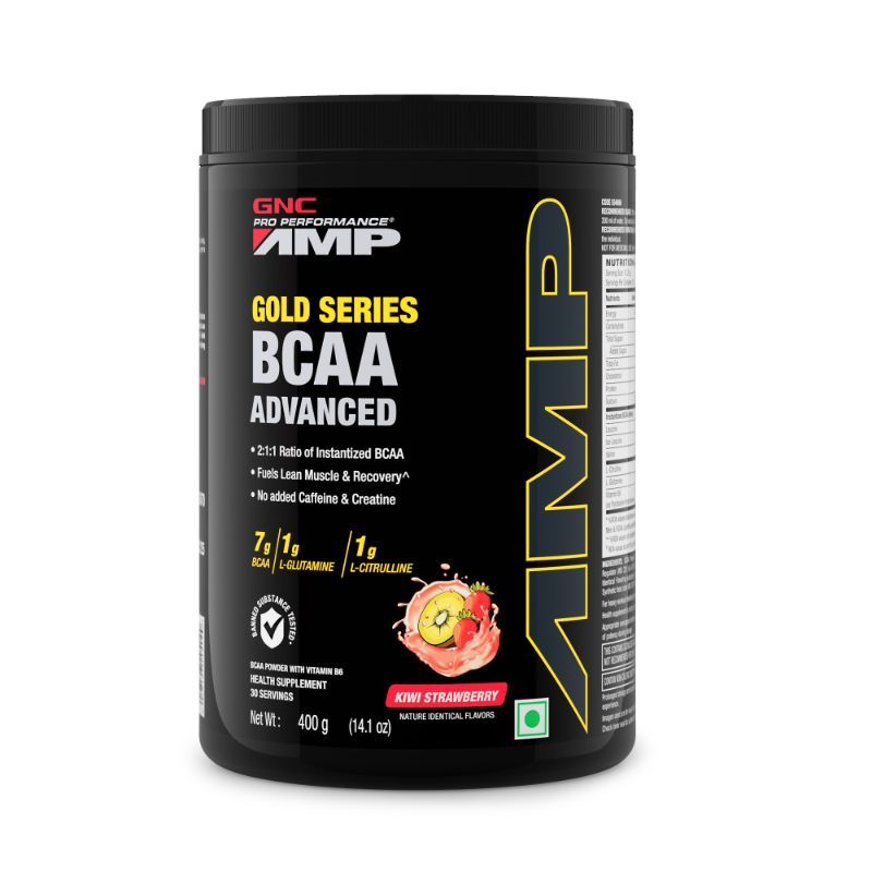 GNC AMP Gold Series BCAA Advanced with Vitamin B6 - 14.1 Oz (Kiwi Strawberry)