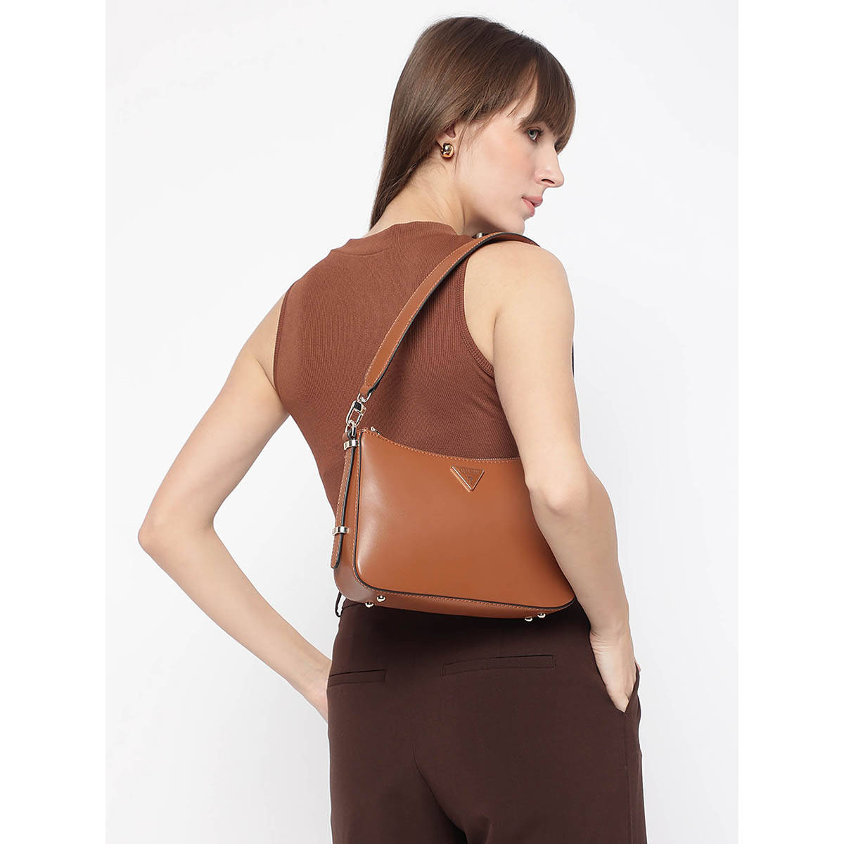 Guess Cognac Solid Daryna Top Zip Handbag