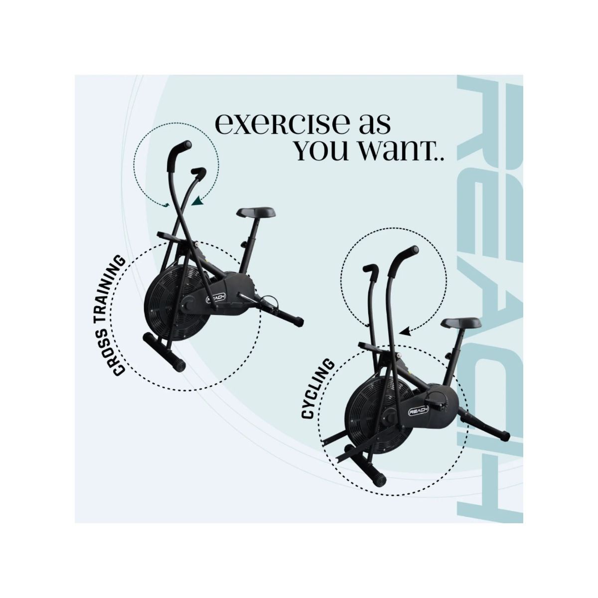Buy Reach Air Bike Exercise Cycle With Moving Handles and Adjustable Cushioned Seat AB 110BH Online