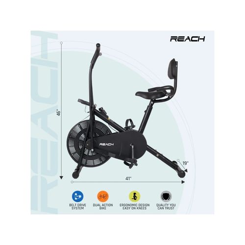 Reach Air Bike Exercise Cycle With Moving Handles and Adjustable Cushioned  Seat (AB-110BH)