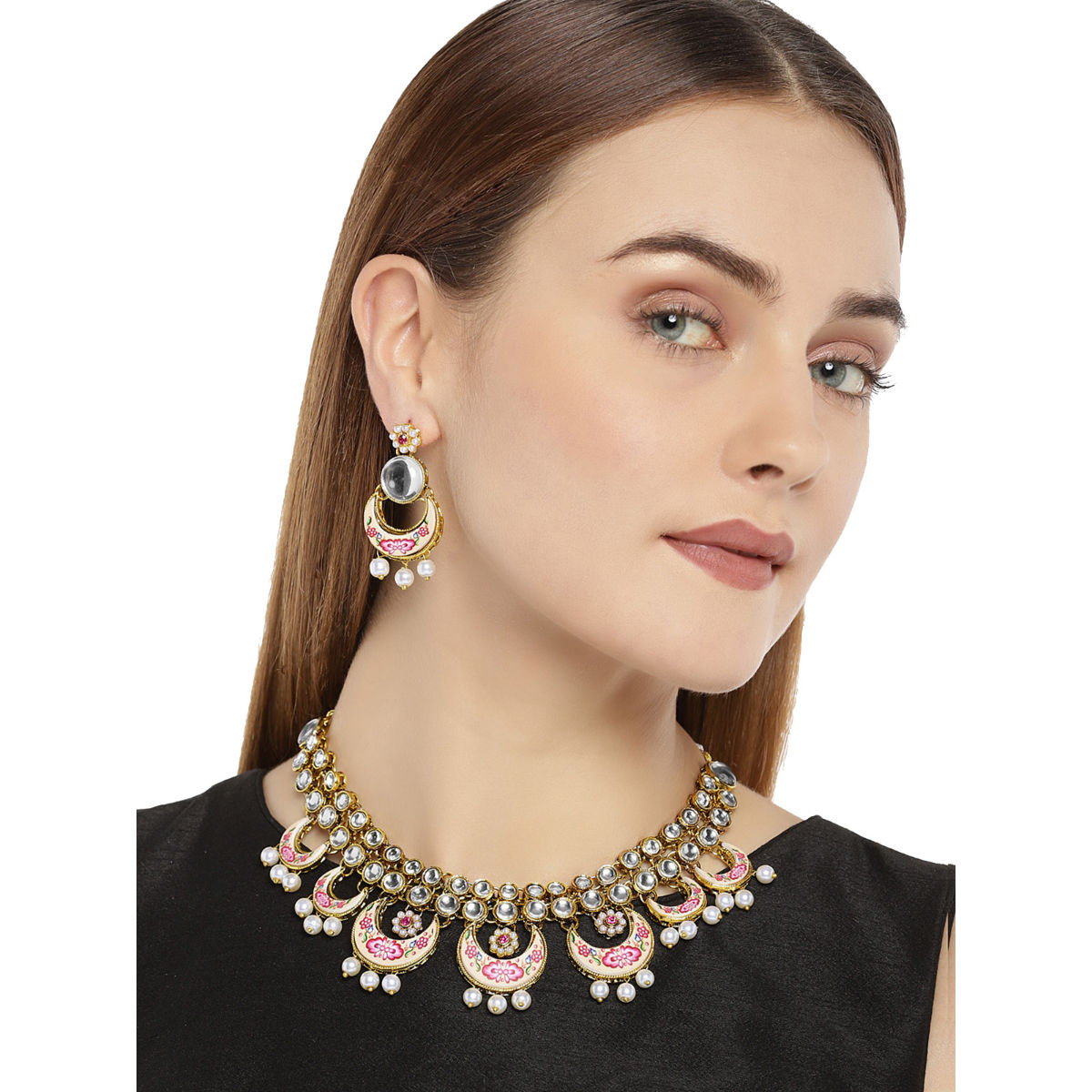 Zaveri Pearls Pink Floral Kundan 
