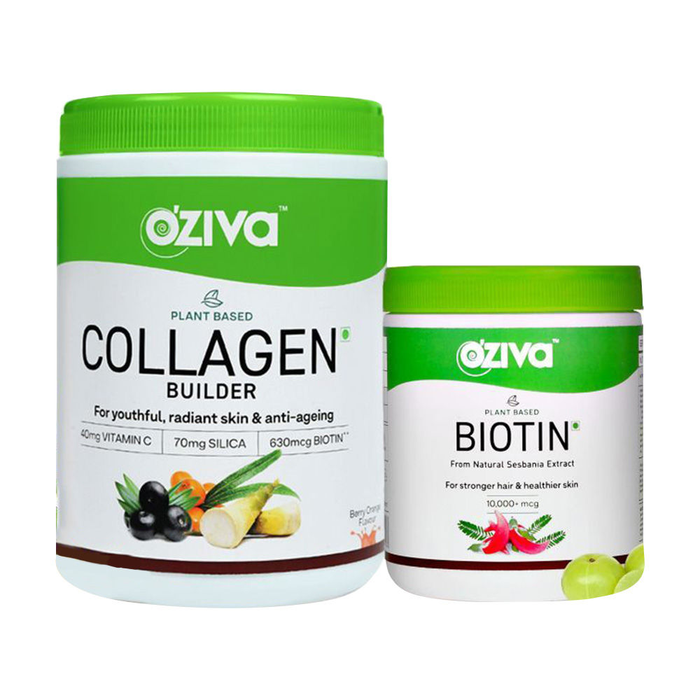 Oziva Plant Based Collagen Builder + Plant Based Biotin Combo Pack