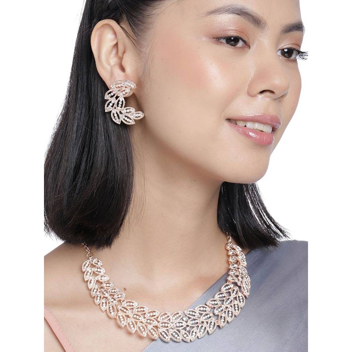 Accessher Ad Studded Handcrafted Rose gold plated Necklace for Women