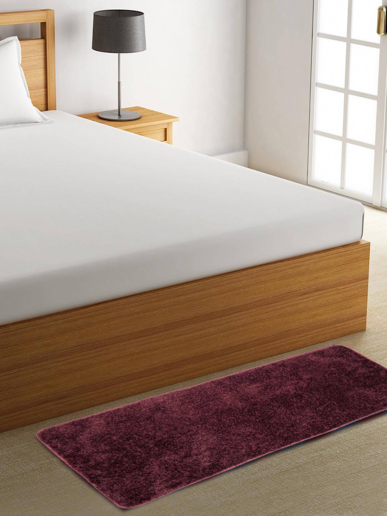 FABINALIV Maroon Solid Cotton Blend Bedside Runner