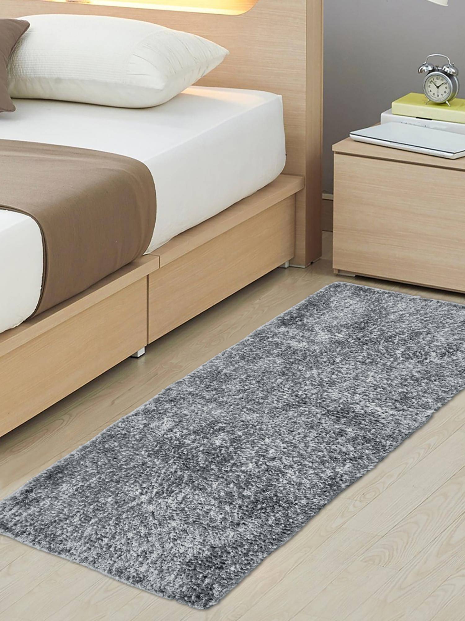FABINALIV Grey Solid Cotton Blend Large Size Bedside Runner