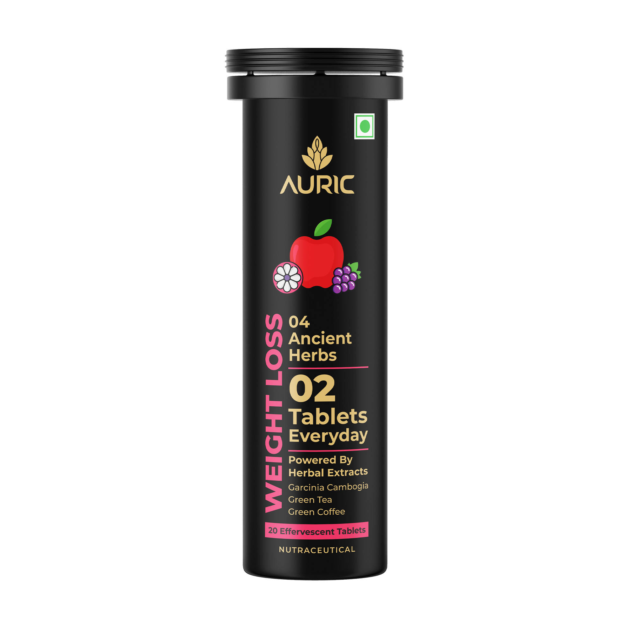 Auric Get Slim Effervescent- Power of Green Coffee, Green Tea, Grape Seed & Garcinia Cambogia, 1 Tube
