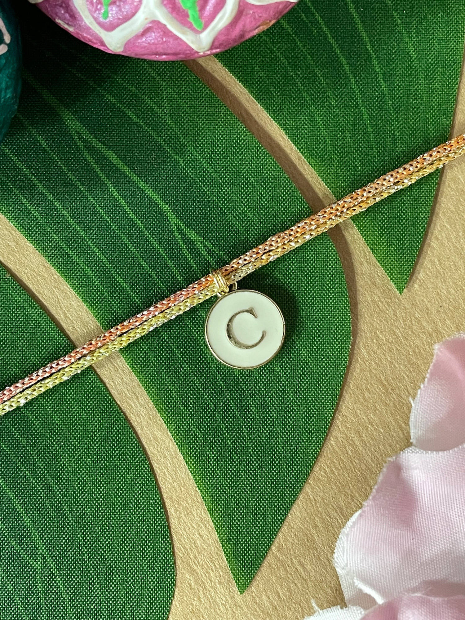 Digital Dress Room C Letter White Initial Coin Pendant Thread Rakhi