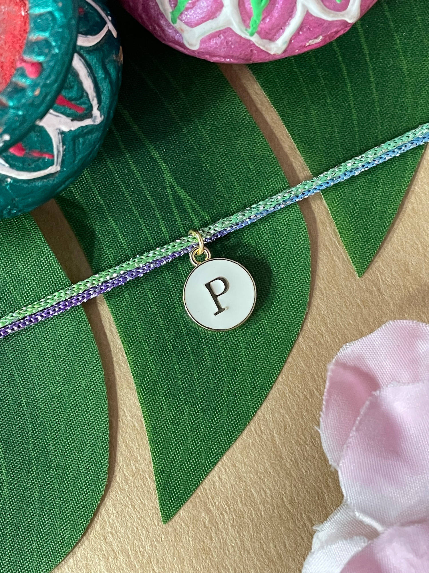 Digital Dress Room P Letter White Initial Coin Pendant Thread Rakhi